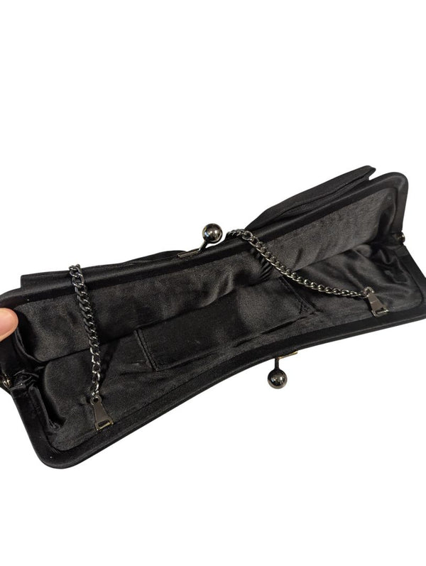 Black Satin Evening Clutch with Oversized Bow