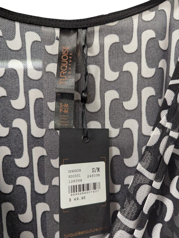 Turquoise Couture Black & White Graphic Knit Resort Dress