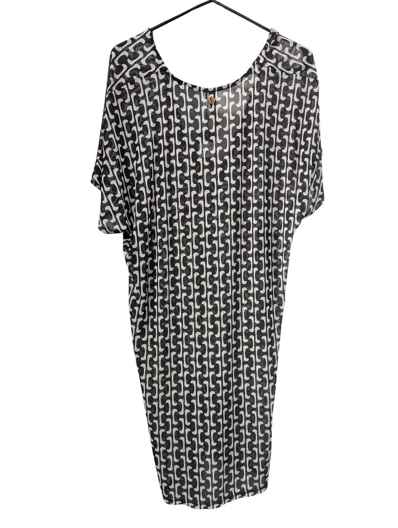 Turquoise Couture Black & White Graphic Knit Resort Dress