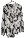 White House Black Market Black-White Abstract Sheer Blouse / Tunic