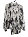 White House Black Market Black-White Abstract Sheer Blouse / Tunic