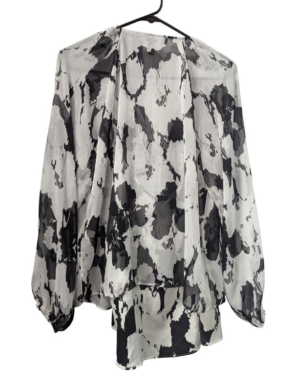 White House Black Market Black-White Abstract Sheer Blouse / Tunic