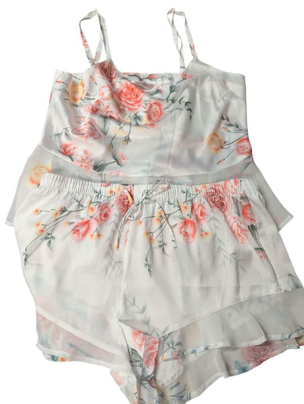 La Vie en Rose Floral Satin Sleep Set – Top & Shorts