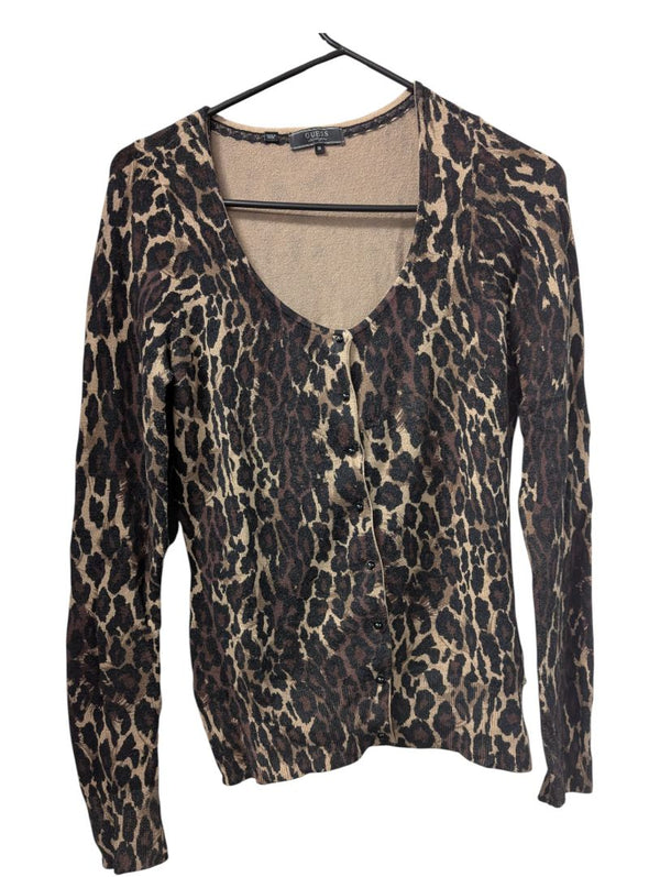 GUESS Leopard Print Button-Up Cardigan