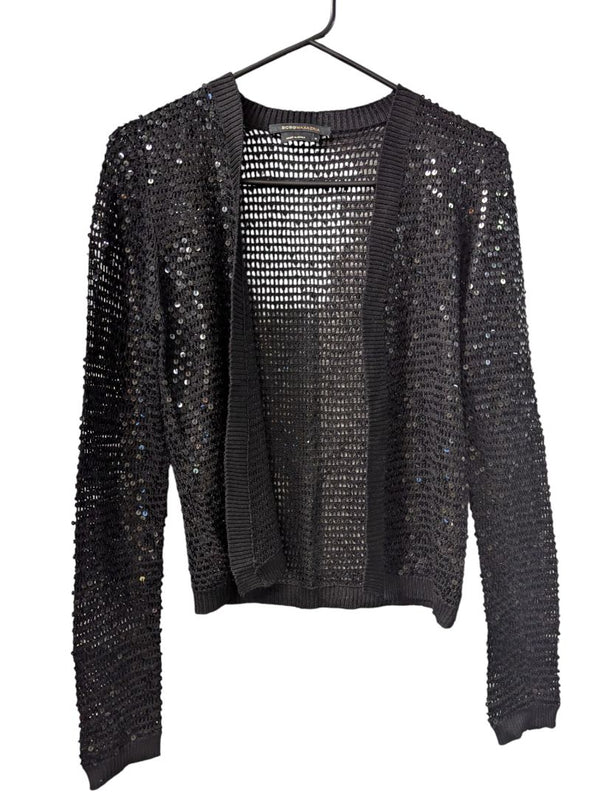 BCBG Max Azria Black Open-Knit Sequin Cardigan (Size M)