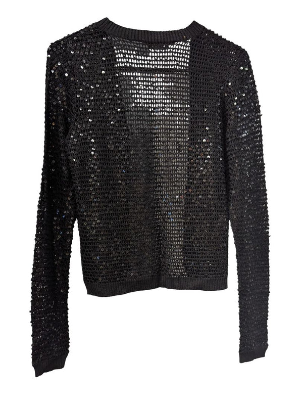 BCBG Max Azria Black Open-Knit Sequin Cardigan (Size M)
