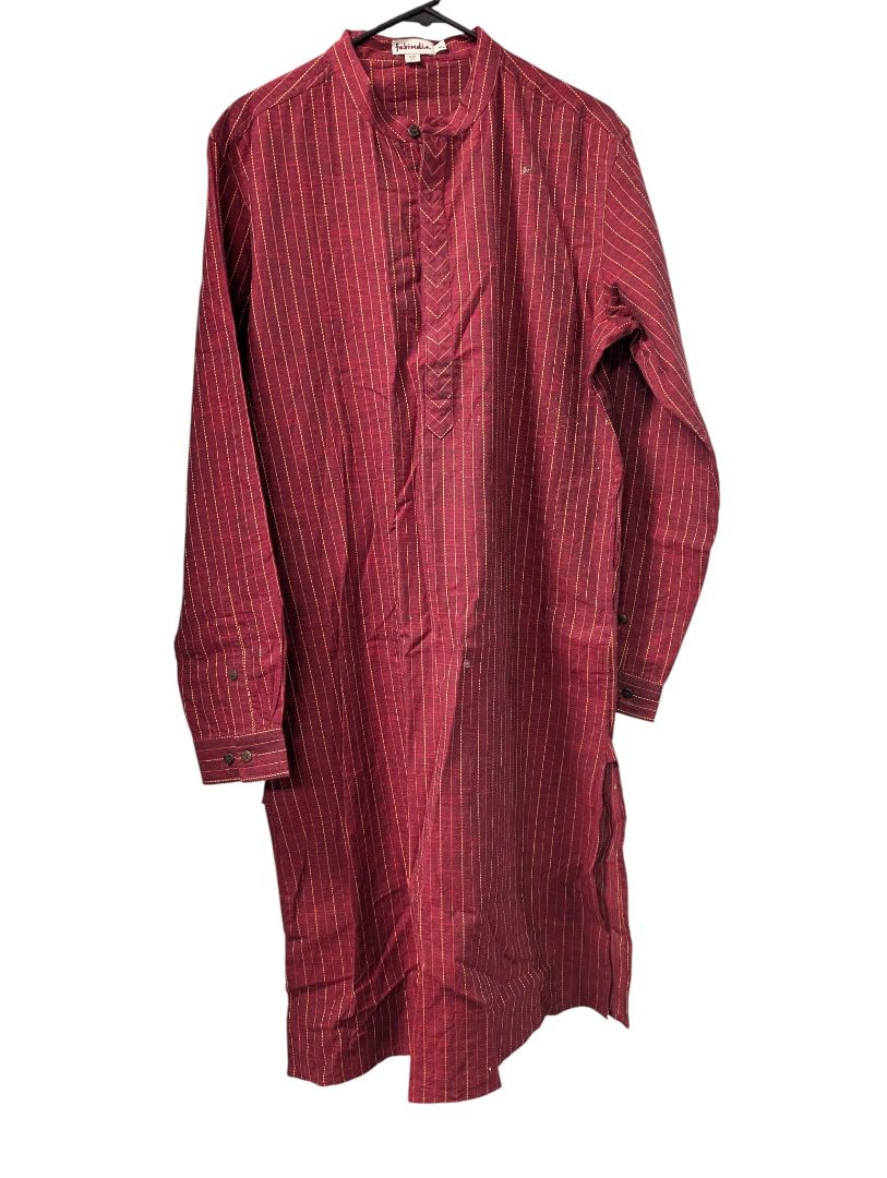 Fabindia Red Handwoven Cotton Kurta – Slim Fit (Size M)