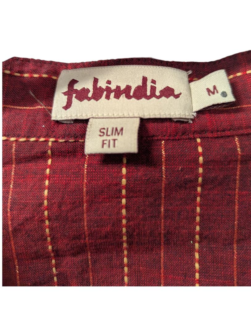 Fabindia Red Handwoven Cotton Kurta – Slim Fit (Size M)