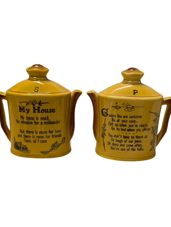 Vintage “My House” & “Guests You Are Welcome” Teapot Salt & Pepper Shakers