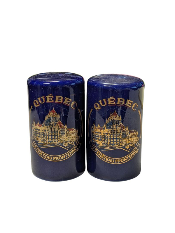 Vintage Québec “Le Château Frontenac” Blue Ceramic Salt & Pepper Shakers