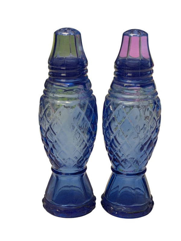 Vintage Cobalt Blue Pressed Glass Salt & Pepper Shakers (USA, Mid-Century)