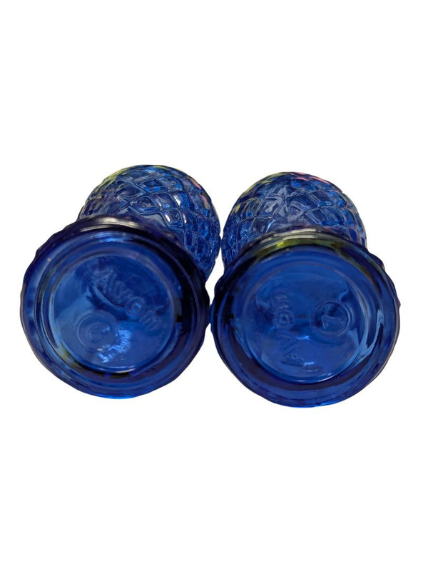 Vintage Cobalt Blue Pressed Glass Salt & Pepper Shakers (USA, Mid-Century)