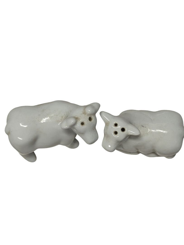 Vintage White Ceramic Cow Salt & Pepper Shakers