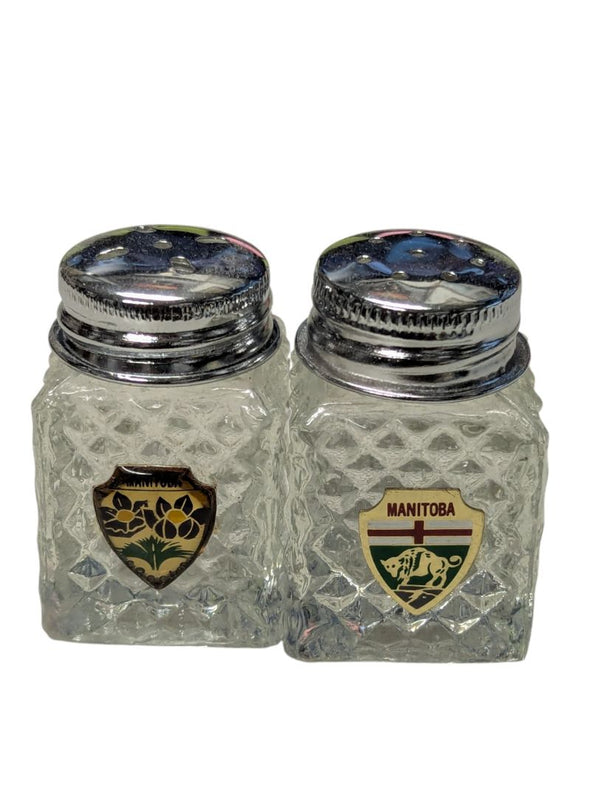 Vintage Manitoba Souvenir Glass Salt & Pepper Shakers