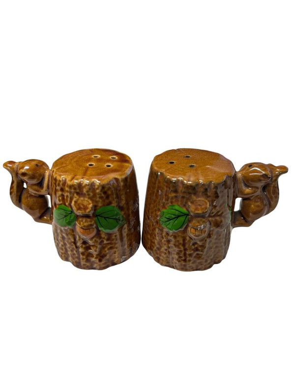 Vintage Ceramic Squirrel Tree Trunk Salt & Pepper Shakers