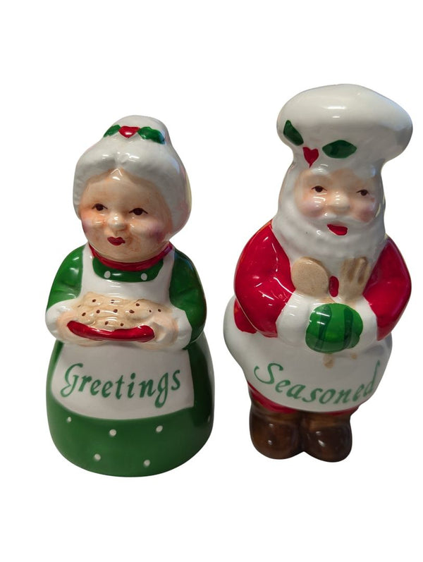 Vintage Santa & Mrs. Claus “Greetings & Seasoned” Salt & Pepper Shakers