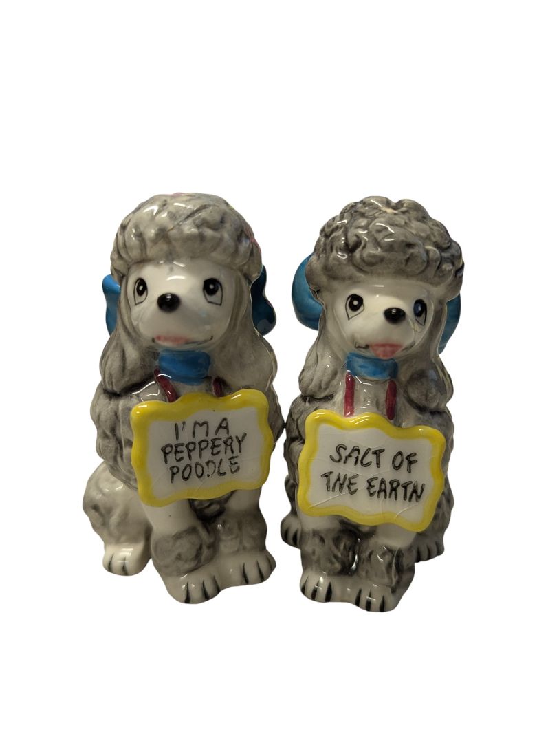 Vintage “Peppery Poodle” & “Salt of the Earth” Shakers