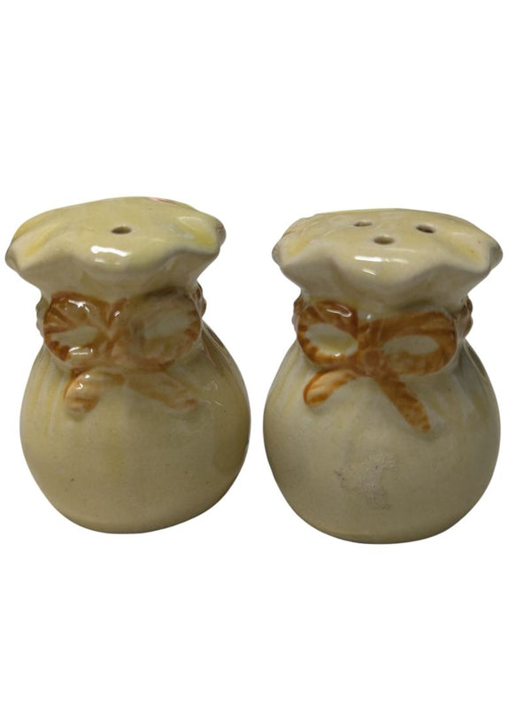 Vintage Yellow Ceramic “Tied Bag” Salt & Pepper Shakers