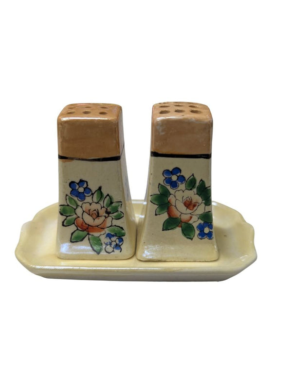 Occupied Japan “Pico” Floral Salt & Pepper Set with Tray