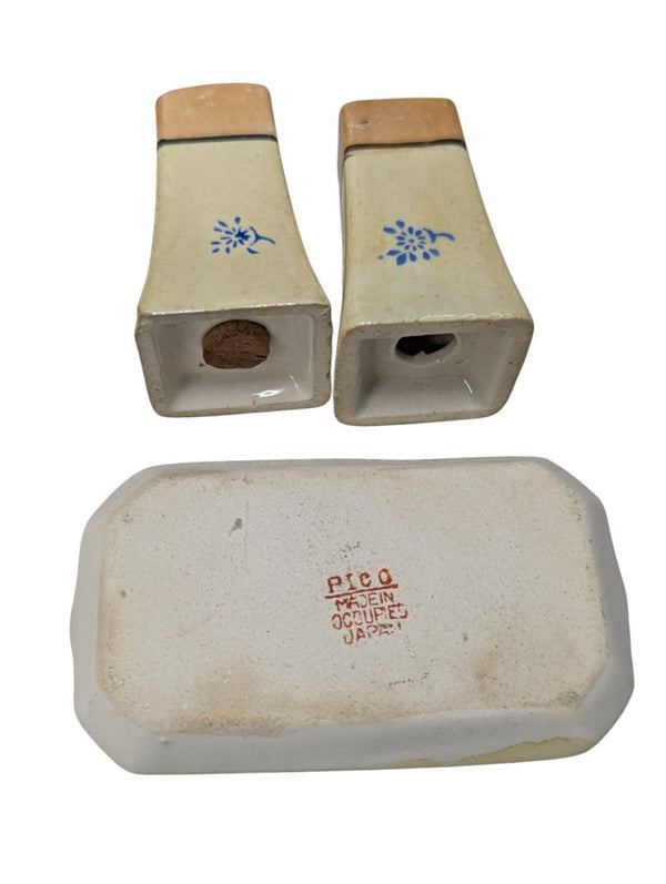 Occupied Japan “Pico” Floral Salt & Pepper Set with Tray