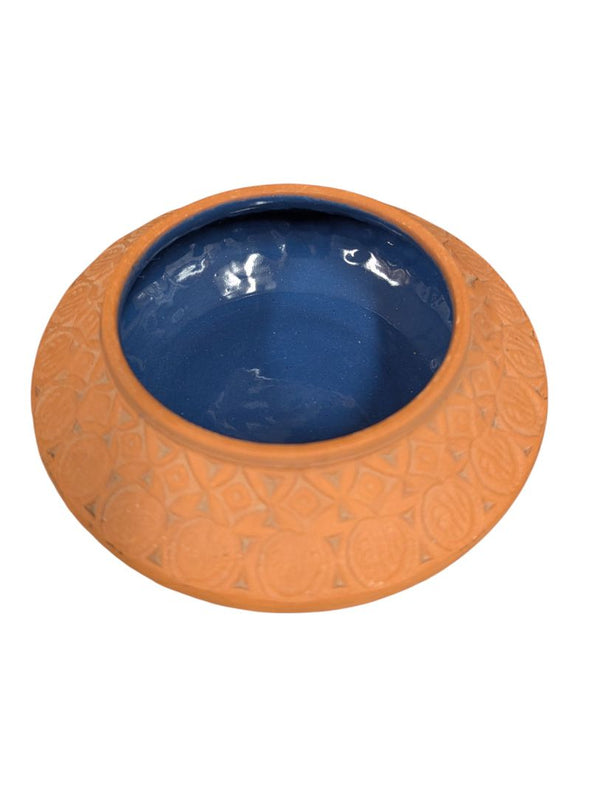 Terracotta Clay Pot with Lid – Blue Glazed Interior