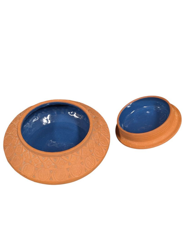 Terracotta Clay Pot with Lid – Blue Glazed Interior