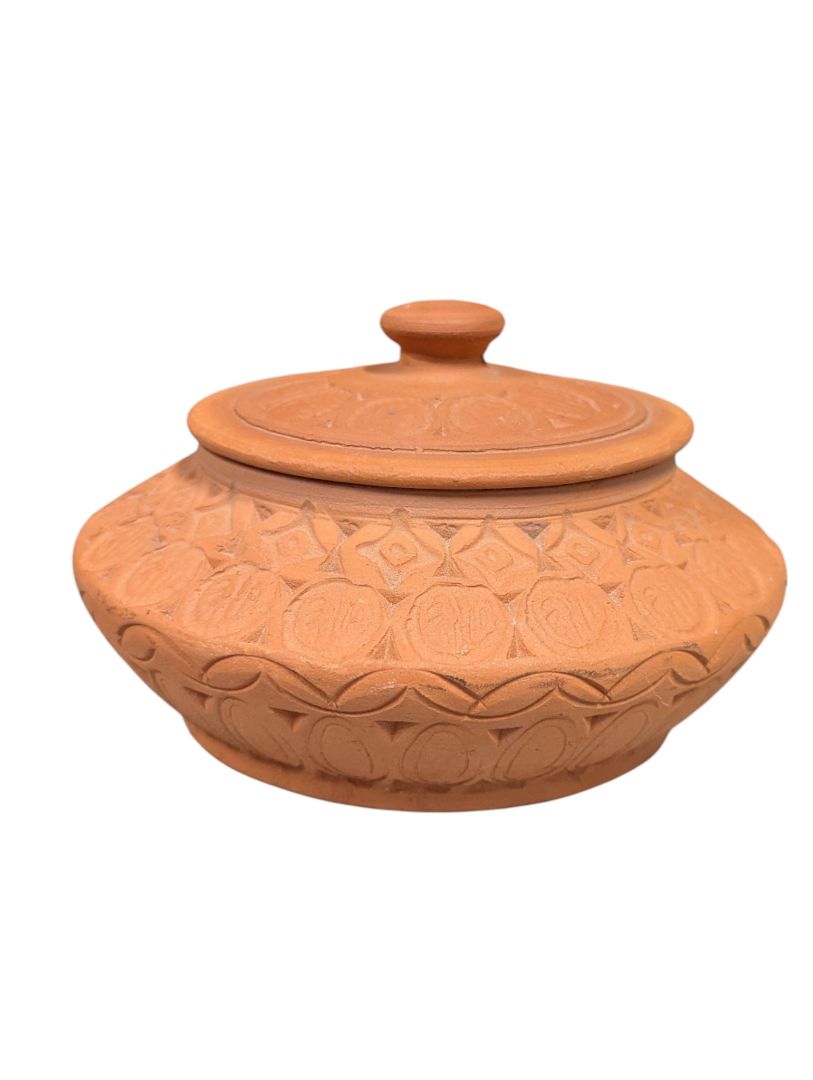 Terracotta Clay Pot with Lid – Blue Glazed Interior