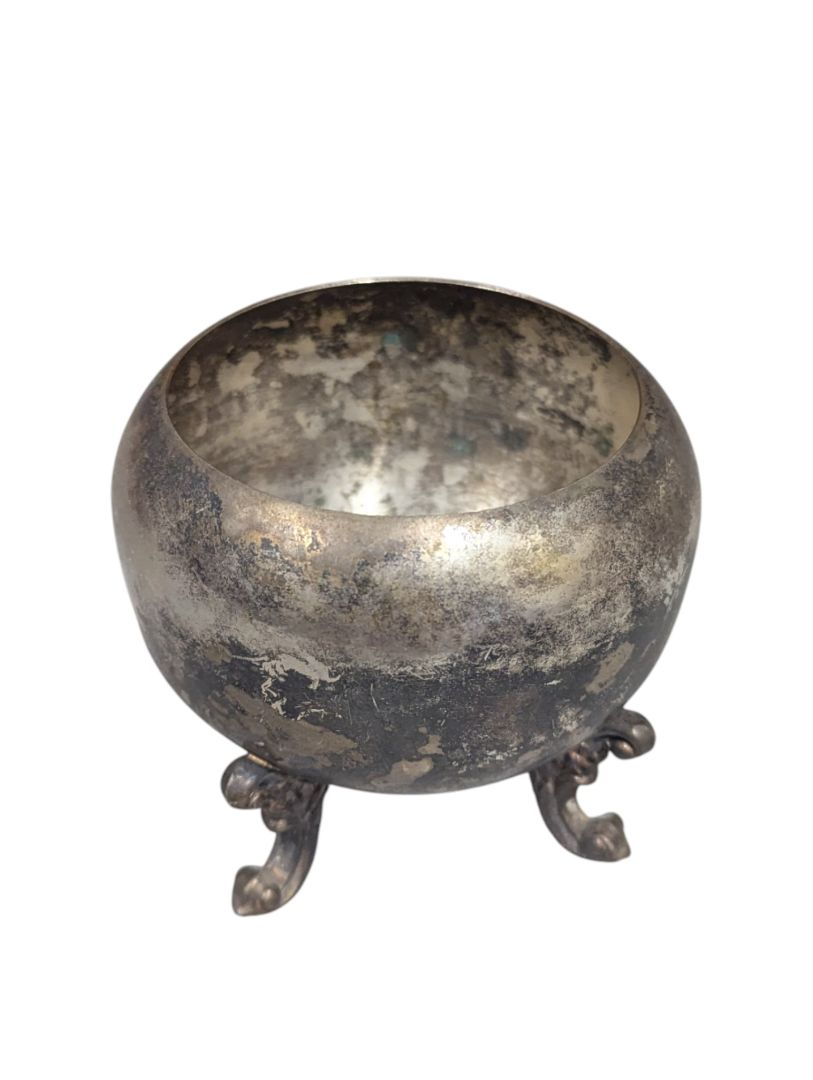 Antique Silver-Plated Salt Cellar on Ornate Feet