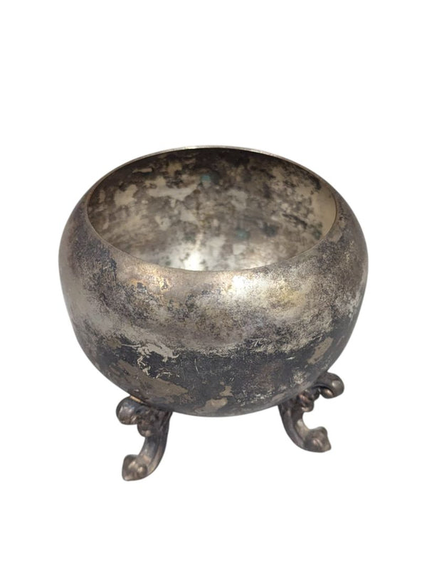 Antique Silver-Plated Salt Cellar on Ornate Feet