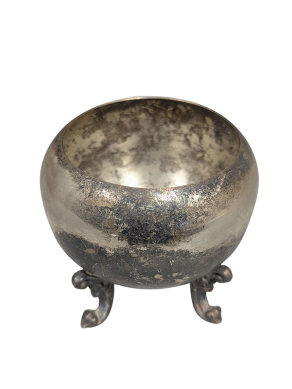 Antique Silver-Plated Salt Cellar on Ornate Feet