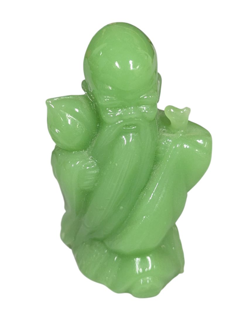 Green Glass Shou Xing Figurine – God of Longevity