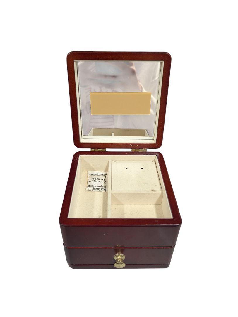 Mahogany-Finish Wooden Jewelry Box with Mirror and Drawer