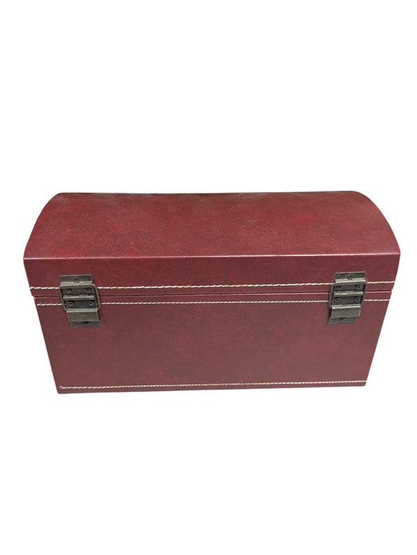 Vintage Burgundy Faux Leather Jewelry Box with Suede Interior