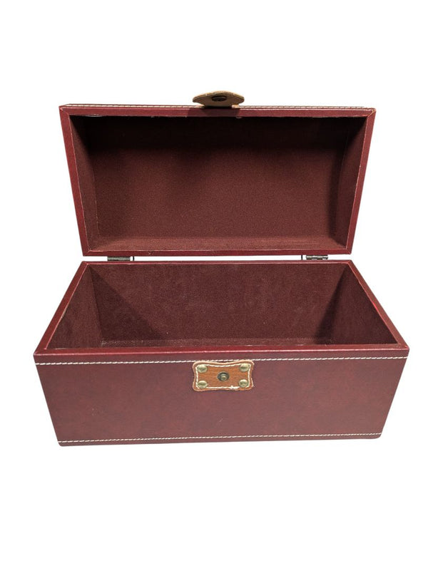 Vintage Burgundy Faux Leather Jewelry Box with Suede Interior