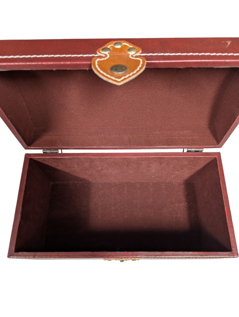 Vintage Burgundy Faux Leather Jewelry Box with Suede Interior