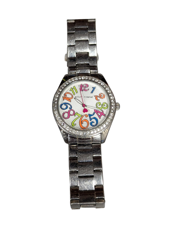 Betsey Johnson Multicolor Dial Crystal Bezel Watch