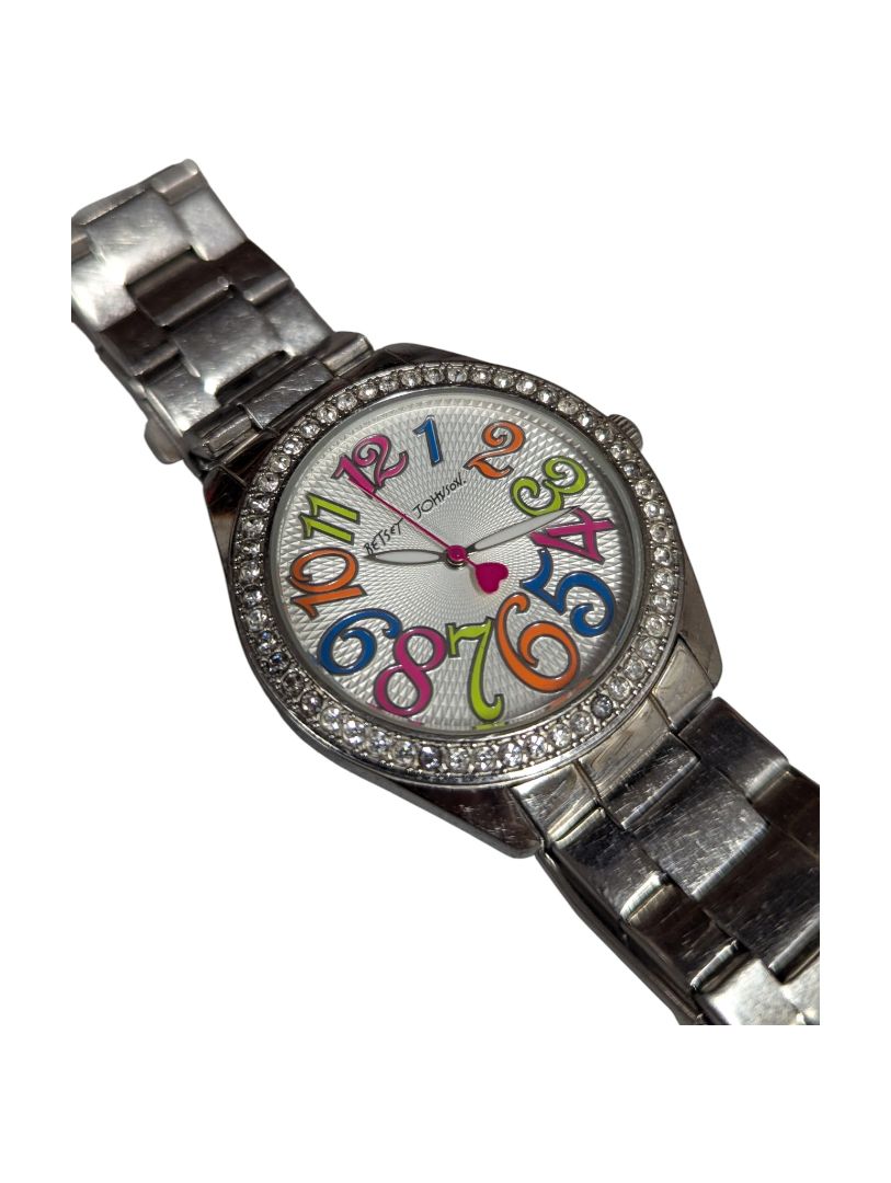 Betsey Johnson Multicolor Dial Crystal Bezel Watch