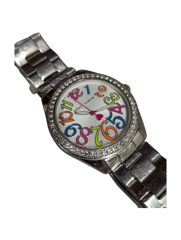 Betsey Johnson Multicolor Dial Crystal Bezel Watch
