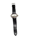 Guess Silver Oval Watch with Black Lizard-Pattern Leather Strap
