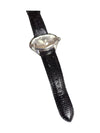 Guess Silver Oval Watch with Black Lizard-Pattern Leather Strap