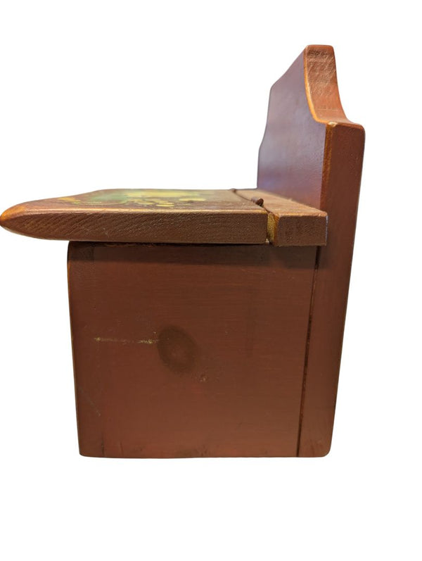 Vintage Hand-Painted Wooden Wall Salt Box – Yellow Floral Motif