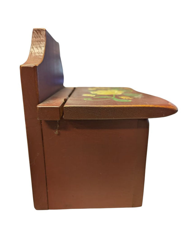 Vintage Hand-Painted Wooden Wall Salt Box – Yellow Floral Motif