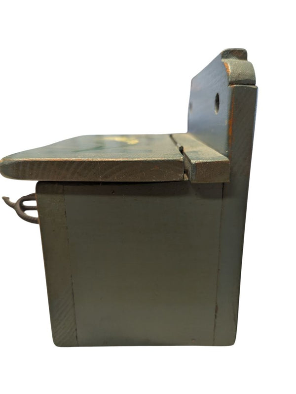 Vintage Hand-Painted Wooden Wall Salt Box – Yellow Floral Motif