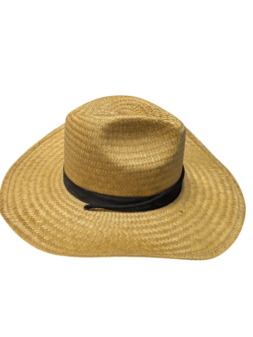 Vintage Woven Straw Sun Hat with Black Band