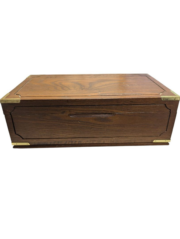 Vintage Wooden Document / Jewelry Chest with Brass Corners