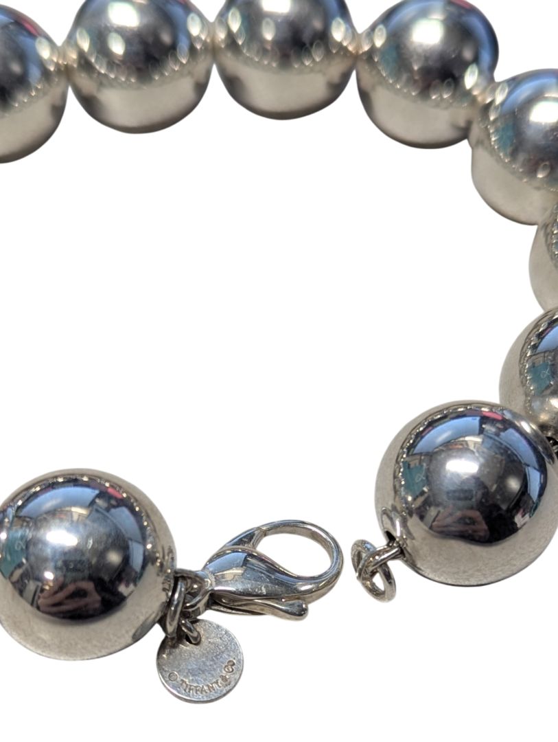 Tiffany & Co. Sterling Silver 10 mm Bead Bracelet with Heart Tag Charm