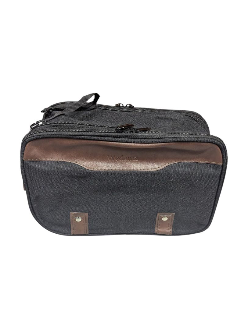 Wedama Canvas Toiletry Travel Bag – Black with Brown Trim