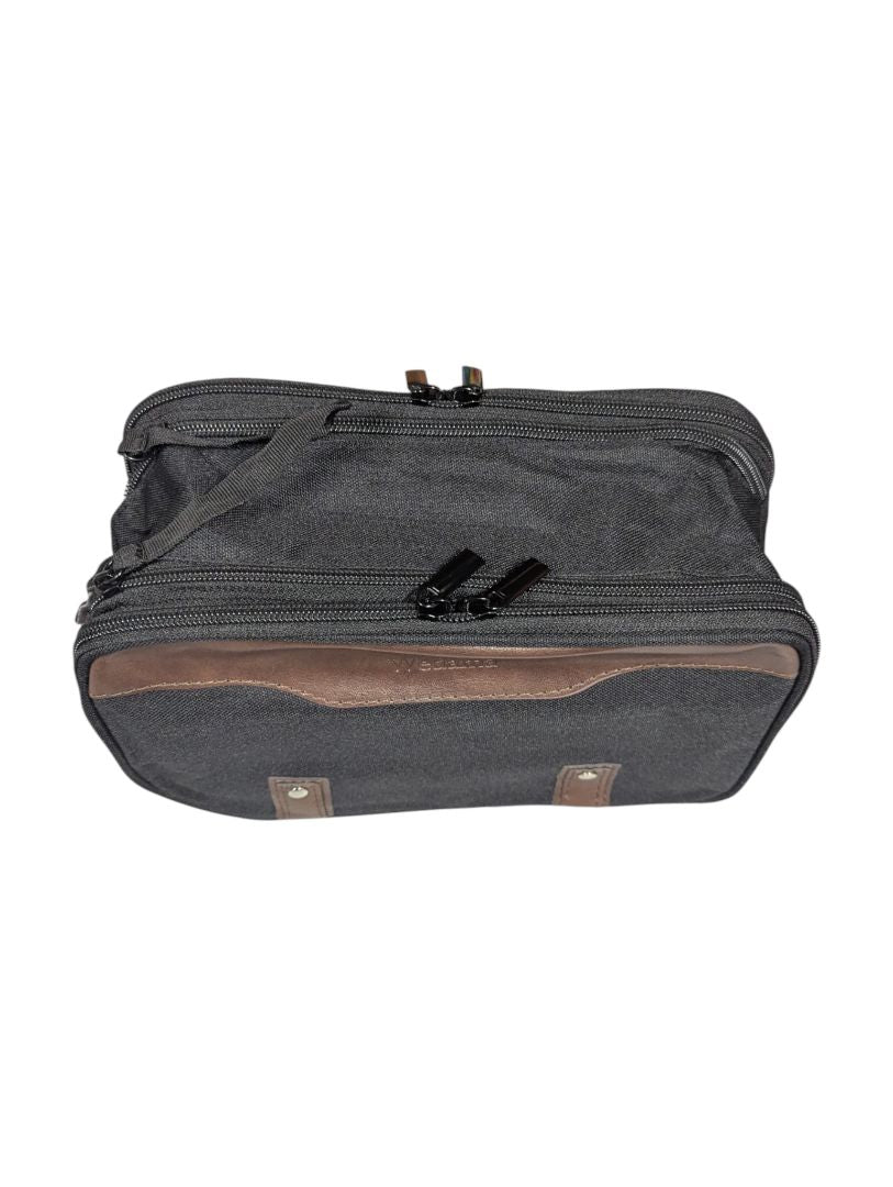 Wedama Canvas Toiletry Travel Bag – Black with Brown Trim