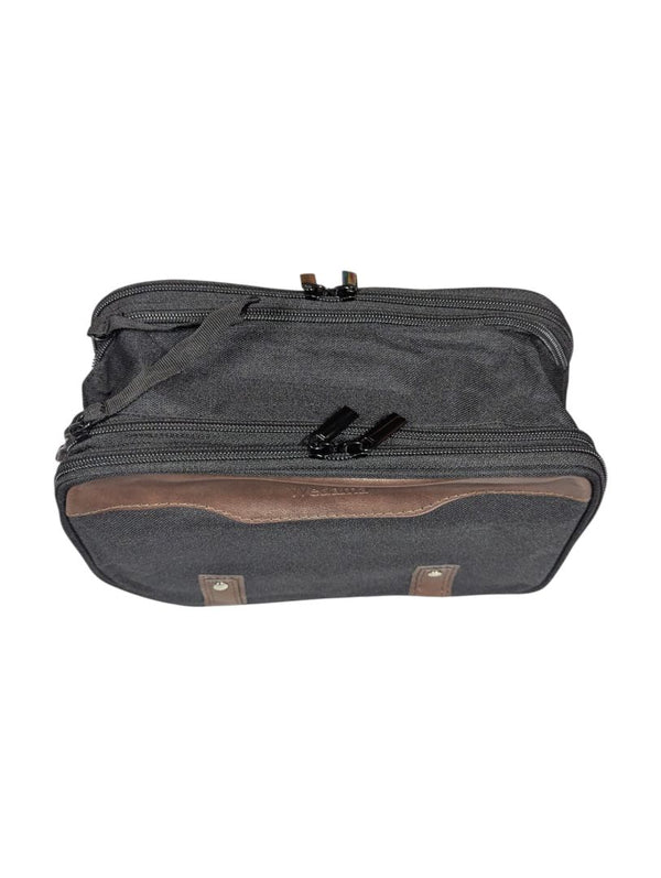 Wedama Canvas Toiletry Travel Bag – Black with Brown Trim