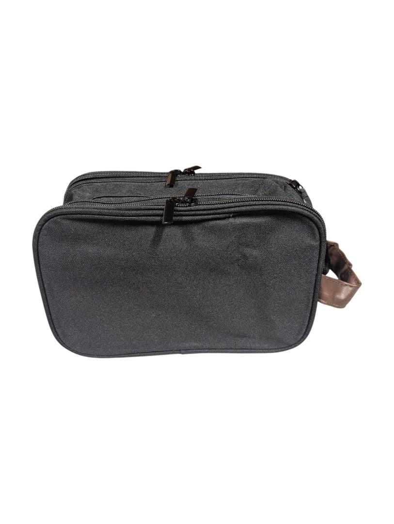 Wedama Canvas Toiletry Travel Bag – Black with Brown Trim